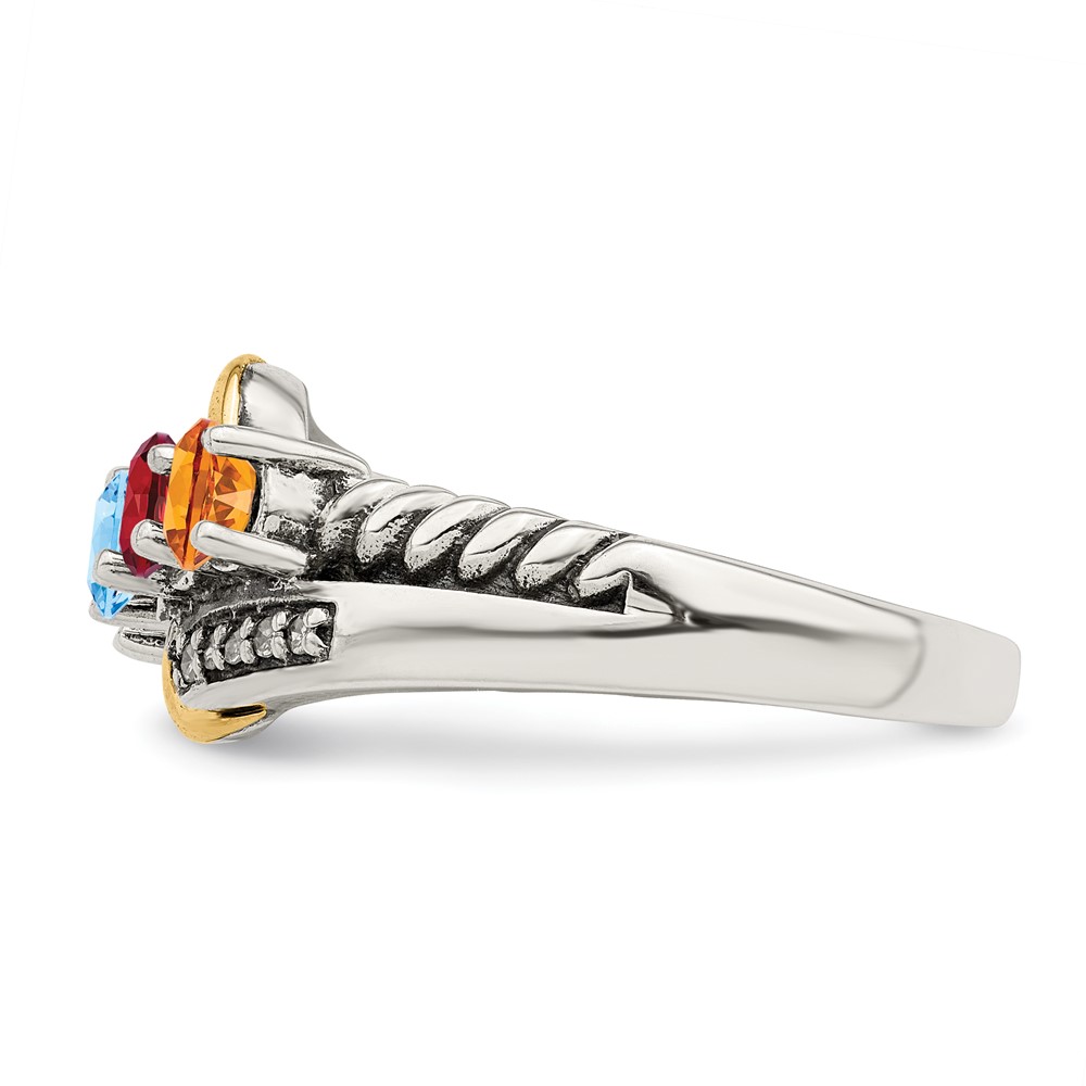 Sterling Silver Antiqued w/14k 4-stone w/Diamond Mother's Ring Semi-Mount (QMR37/4-8)
