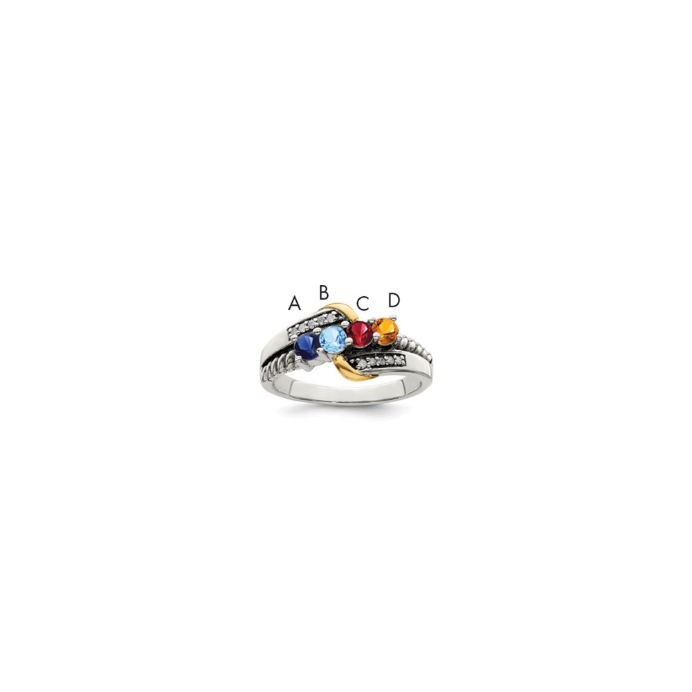 Sterling Silver Antiqued w/14k 4-stone w/Diamond Mother's Ring Semi-Mount (QMR37/4-8)