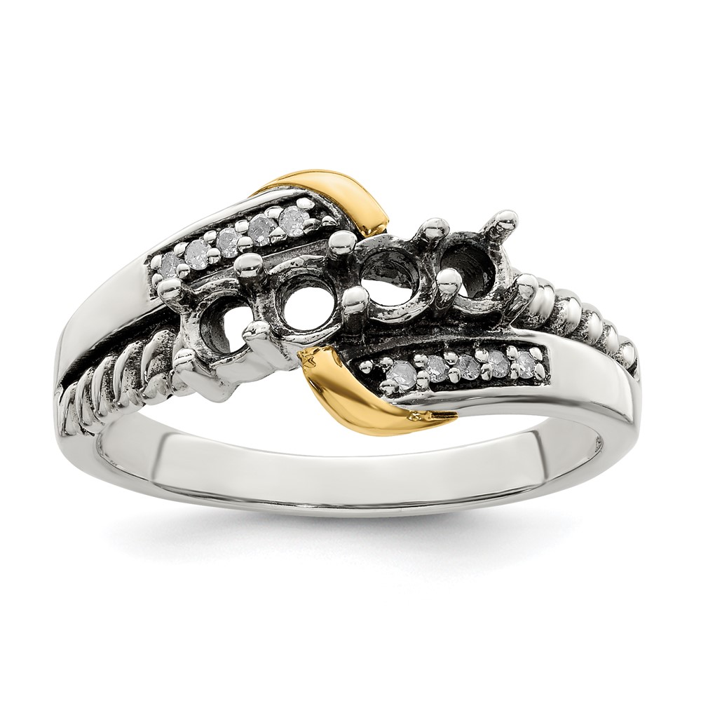 Sterling Silver Antiqued w/14k 4-stone w/Diamond Mother's Ring Semi-Mount (QMR37/4-8)