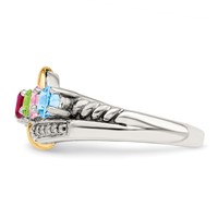 Sterling Silver Antiqued Ring with 14K 5-stone with Diamond Mother's view 4