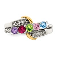 Sterling Silver Antiqued Ring with 14K 5-stone with Diamond Mother's view 5