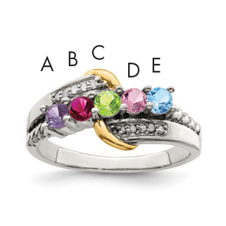 Sterling Silver Antiqued w/14k 5-stone w/Diamond Mother's Ring Semi-Mount (QMR37/5-5)