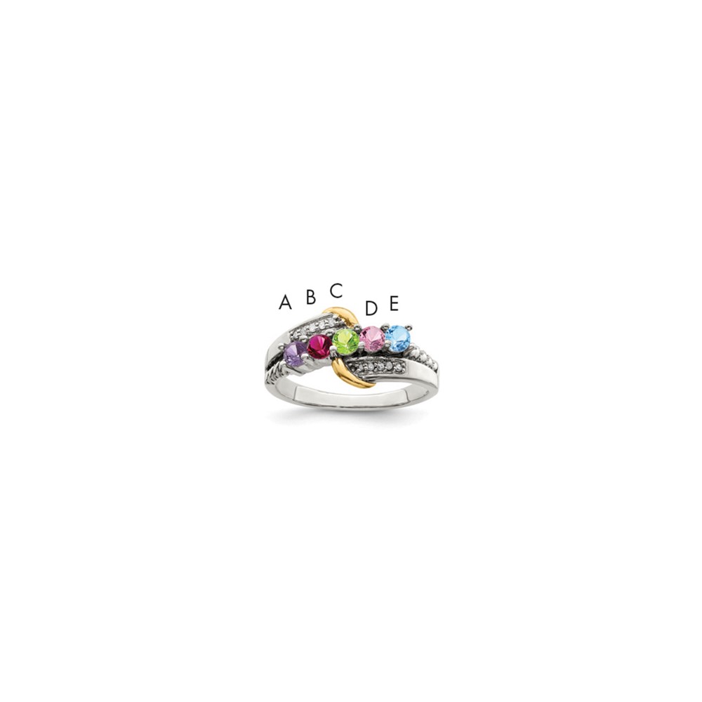 Sterling Silver Antiqued w/14k 5-stone w/Diamond Mother's Ring Semi-Mount (QMR37/5-5)