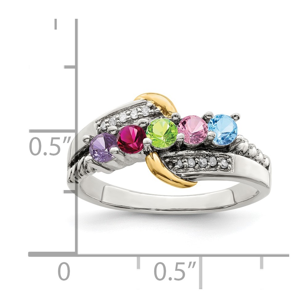 Sterling Silver Antiqued w/14k 5-stone w/Diamond Mother's Ring Semi-Mount (QMR37/5-10)