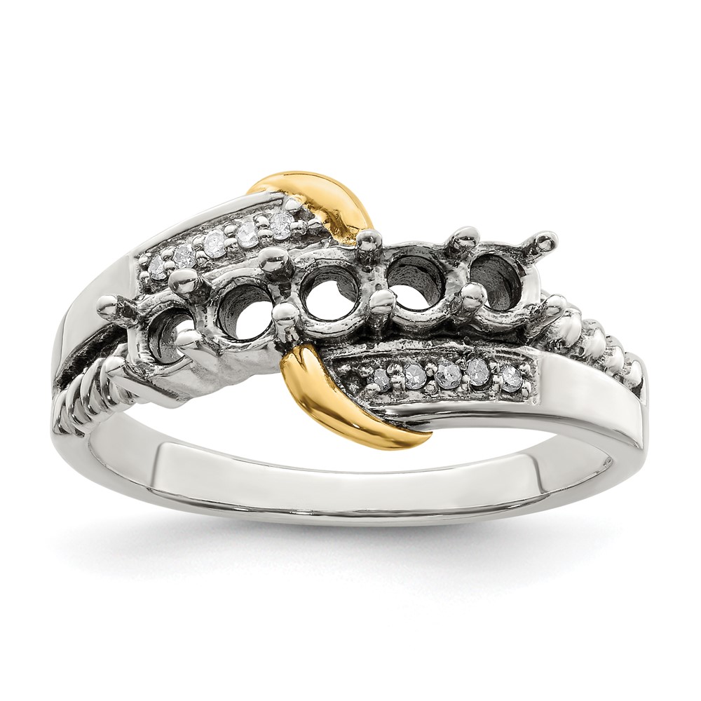 Sterling Silver Antiqued w/14k 5-stone w/Diamond Mother's Ring Semi-Mount (QMR37/5-10)