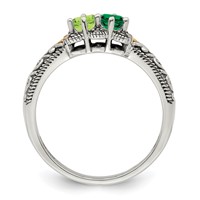 Sterling Silver Antiqued Ring with 14K 2-stone with Diamond Mother's view 3