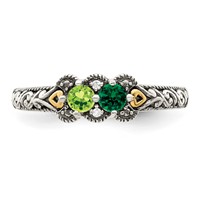 Sterling Silver Antiqued Ring with 14K 2-stone with Diamond Mother's view 4