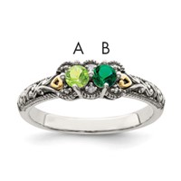 Sterling Silver Antiqued Ring with 14K 2-stone with Diamond Mother's view 1