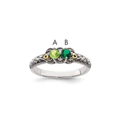 Sterling Silver Antiqued Ring with 14K 2-stone with Diamond Mother's
