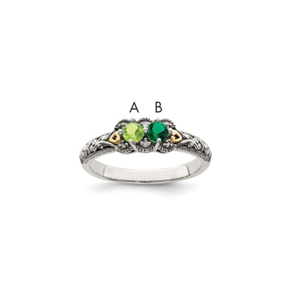 Sterling Silver and 14k Birthstone and Diamond Mother's Ring                  