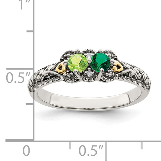 Sterling Silver and 14k Birthstone and Diamond Mother's Ring                  