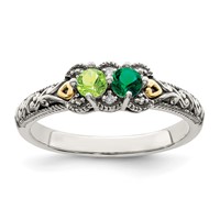 Sterling Silver Antiqued Ring with 14K 2-stone with Diamond Mother's view 2
