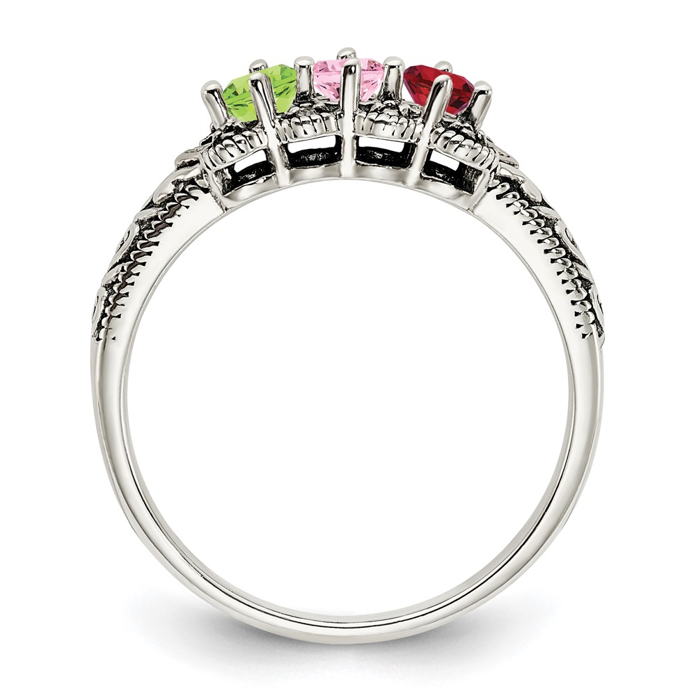 Sterling Silver Antiqued w/14k 3-stone w/Diamond Mother's Ring Semi-Mount (QMR38/3-7)