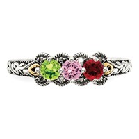 Sterling Silver Antiqued Ring with 14K 3-stone with Diamond Mother's view 5