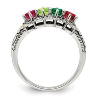 Sterling Silver Antiqued Ring with 14K 4-stone with Diamond Mother's view 3