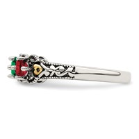 Sterling Silver Antiqued Ring with 14K 4-stone with Diamond Mother's view 4