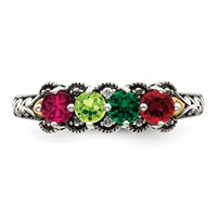 Sterling Silver Antiqued Ring with 14K 4-stone with Diamond Mother's view 5