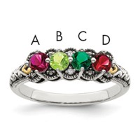 Sterling Silver Antiqued Ring with 14K 4-stone with Diamond Mother's view 1
