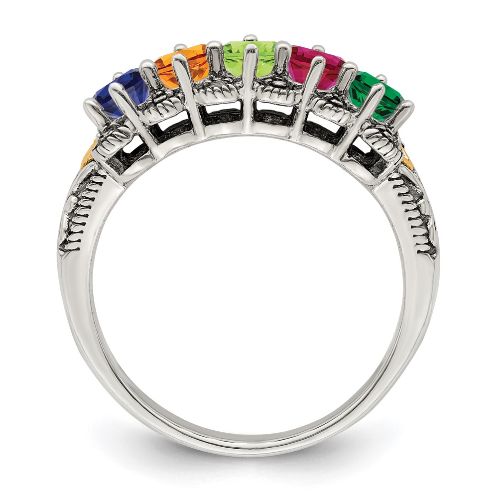 Sterling Silver Antiqued w/14k 5-stone w/Diamond Mother's Ring Semi-Mount (QMR38/5-10)