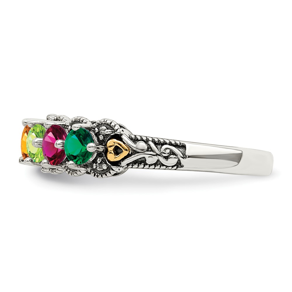 Sterling Silver Antiqued w/14k 5-stone w/Diamond Mother's Ring Semi-Mount (QMR38/5-10)