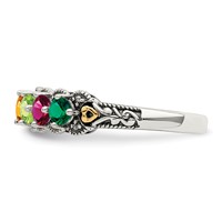Sterling Silver Antiqued Ring with 14K 5-stone with Diamond Mother's view 4