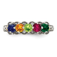 Sterling Silver Antiqued Ring with 14K 5-stone with Diamond Mother's view 5
