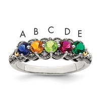 Sterling Silver Antiqued Ring with 14K 5-stone with Diamond Mother's view 1