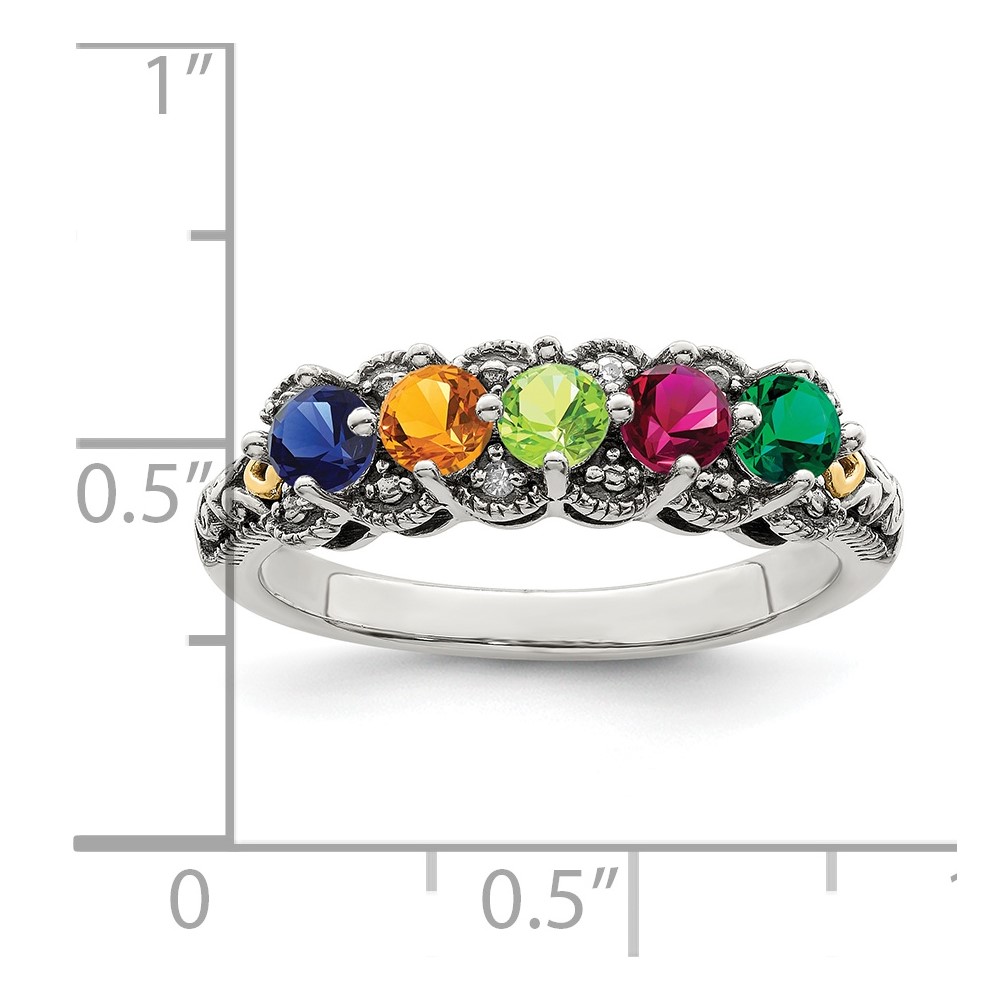 Sterling Silver Antiqued w/14k 5-stone w/Diamond Mother's Ring Semi-Mount (QMR38/5-10)