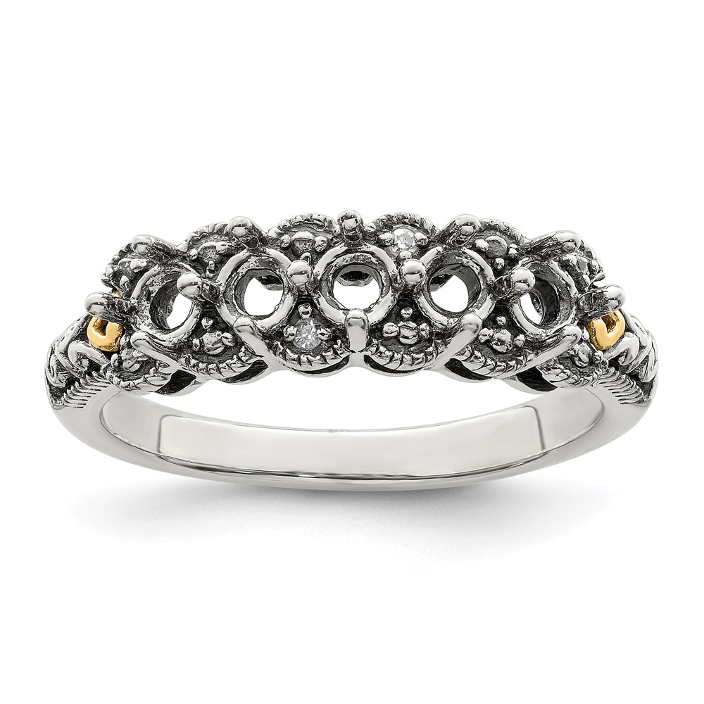 Sterling Silver Antiqued w/14k 5-stone w/Diamond Mother's Ring Semi-Mount (QMR38/5-10)