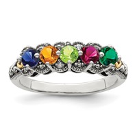 Sterling Silver Antiqued Ring with 14K 5-stone with Diamond Mother's view 2