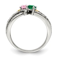 Sterling Silver Antiqued Ring with 14K 2-stone with Diamond Mother's view 3