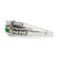Sterling Silver Antiqued Ring with 14K 2-stone with Diamond Mother's view 4