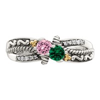 Sterling Silver Antiqued Ring with 14K 2-stone with Diamond Mother's view 5