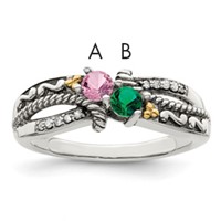 Sterling Silver Antiqued Ring with 14K 2-stone with Diamond Mother's view 1