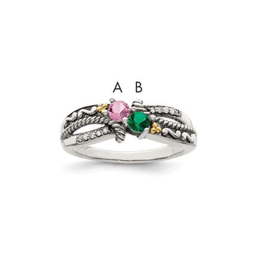 Sterling Silver Antiqued Ring with 14K 2-stone with Diamond Mother's