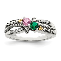 Sterling Silver Antiqued Ring with 14K 2-stone with Diamond Mother's view 2