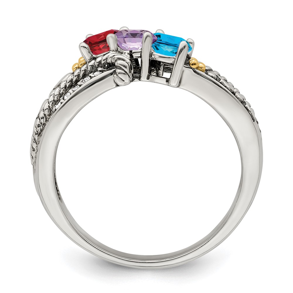 Sterling Silver Antiqued w/14k 3-stone w/Diamond Mother's Ring Semi-Mount (QMR39/3-8)