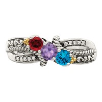 Sterling Silver Antiqued Ring with 14K 3-stone with Diamond Mother's view 4