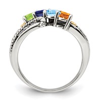 Sterling Silver Antiqued Ring with 14K 4-stone with Diamond Mother's view 3