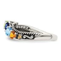 Sterling Silver Antiqued Ring with 14K 4-stone with Diamond Mother's view 3