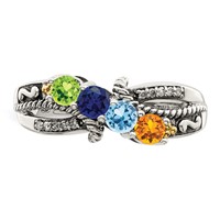 Sterling Silver Antiqued Ring with 14K 4-stone with Diamond Mother's view 4