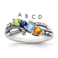 Sterling Silver Antiqued Ring with 14K 4-stone with Diamond Mother's view 1