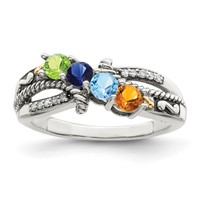 Sterling Silver Antiqued Ring with 14K 4-stone with Diamond Mother's view 2
