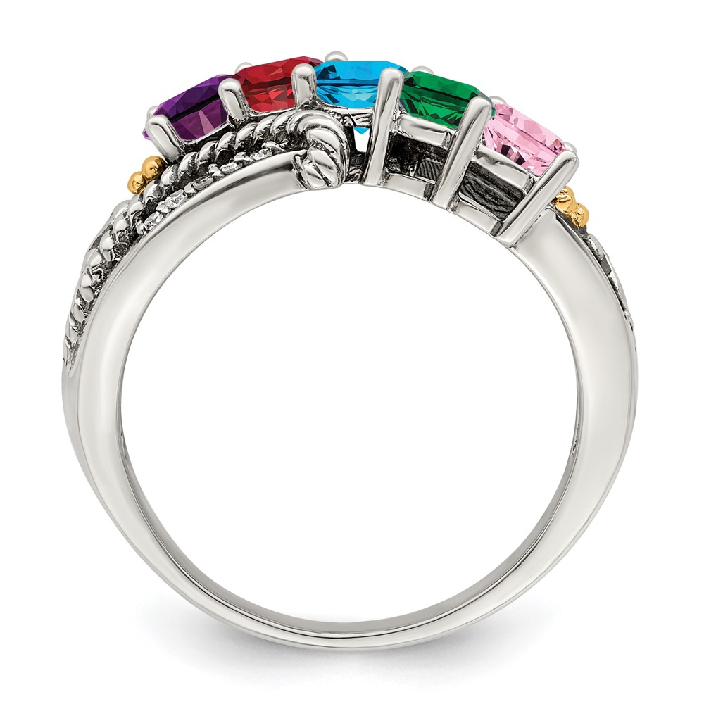 Sterling Silver Antiqued w/14k 5-stone w/Diamond Mother's Ring Semi-Mount (QMR39/5-7)