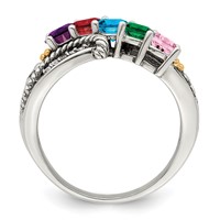 Sterling Silver Antiqued Ring with 14K 5-stone with Diamond Mother's view 3