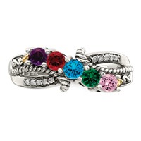 Sterling Silver Antiqued Ring with 14K 5-stone with Diamond Mother's view 4