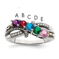 Sterling Silver Antiqued Ring with 14K 5-stone with Diamond Mother's view 1