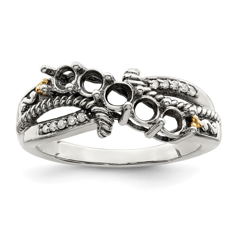 Sterling Silver Antiqued w/14k 5-stone w/Diamond Mother's Ring Semi-Mount (QMR39/5-7)