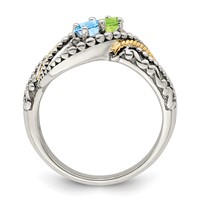 Sterling Silver Antiqued Ring with 14K 2-stone with Diamond Mother's view 3