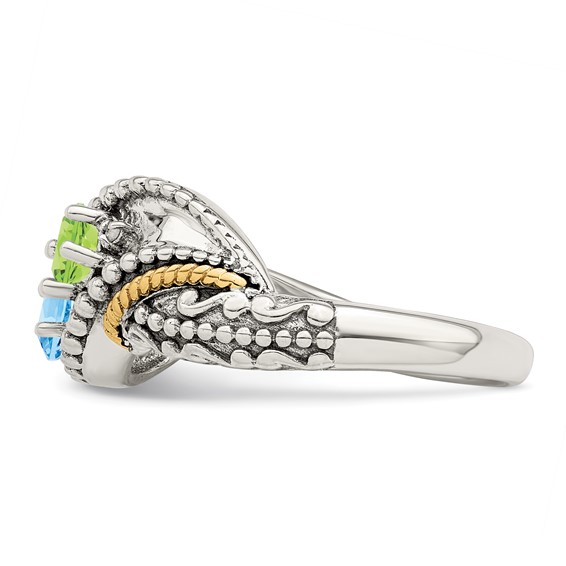 Sterling Silver and 14k Birthstone and Diamond Mother's Ring                